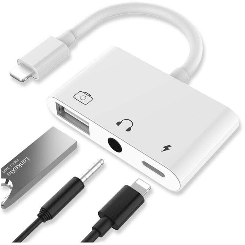 [neuwertig]lightning-usb-audioadapter, 3-in-1-usb-kamera-player-adapter Mit Stromanschluss Und 3,5-mm-kopfhörerbuchse