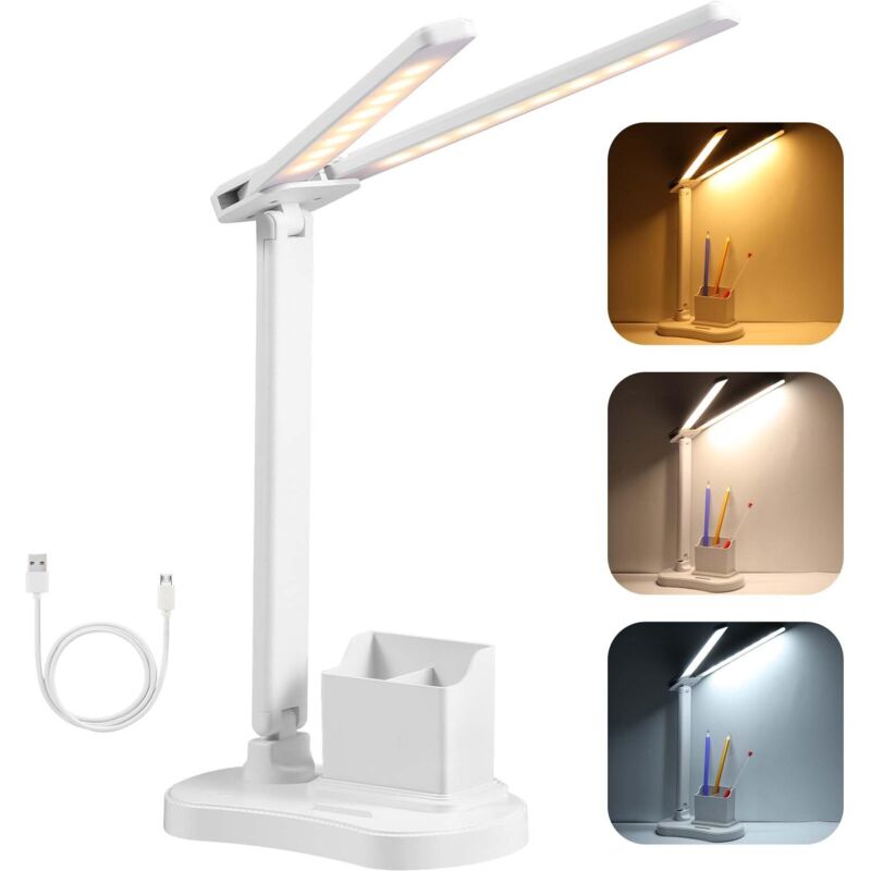 [neuwertig]led-schreibtischlampe, 3 Helligkeitsstufen, 3 Farben, Augenschutz, Usb-c-anschluss, Tragbar, Faltbar, Touch-bedienung, Dimmbar, Für Kinder, Schlafzimmer, Büro