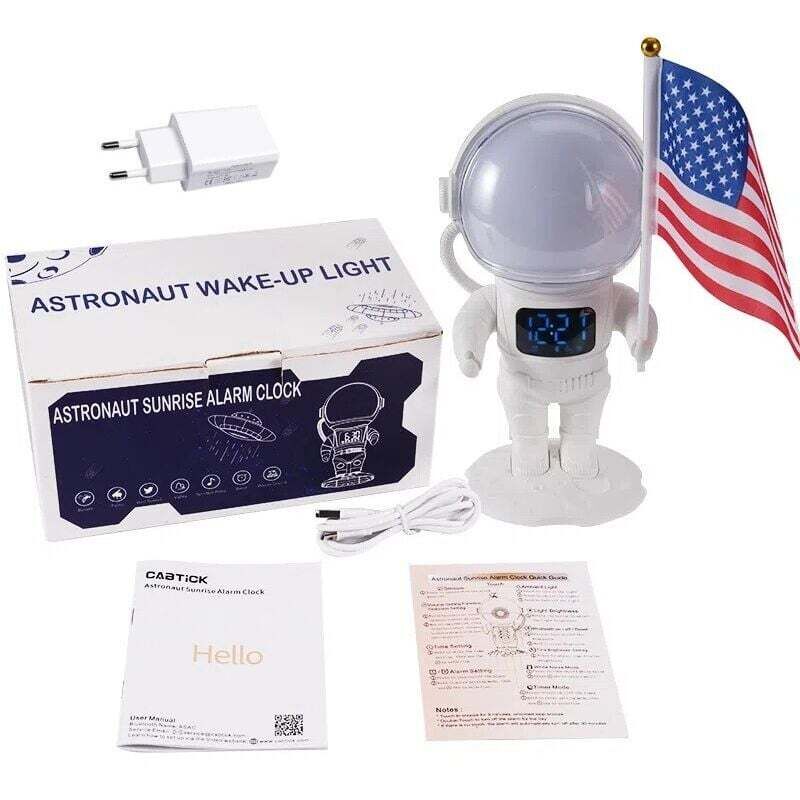 [neuwertig]kinderwecker, Astronautenwecker Mit Bluetooth-lautsprecher, Sonnenaufgangssimulator, 21 Einschlafgeräuschen Und 22 Verschiedenen Umgebungslichtarten [energieklasse F]