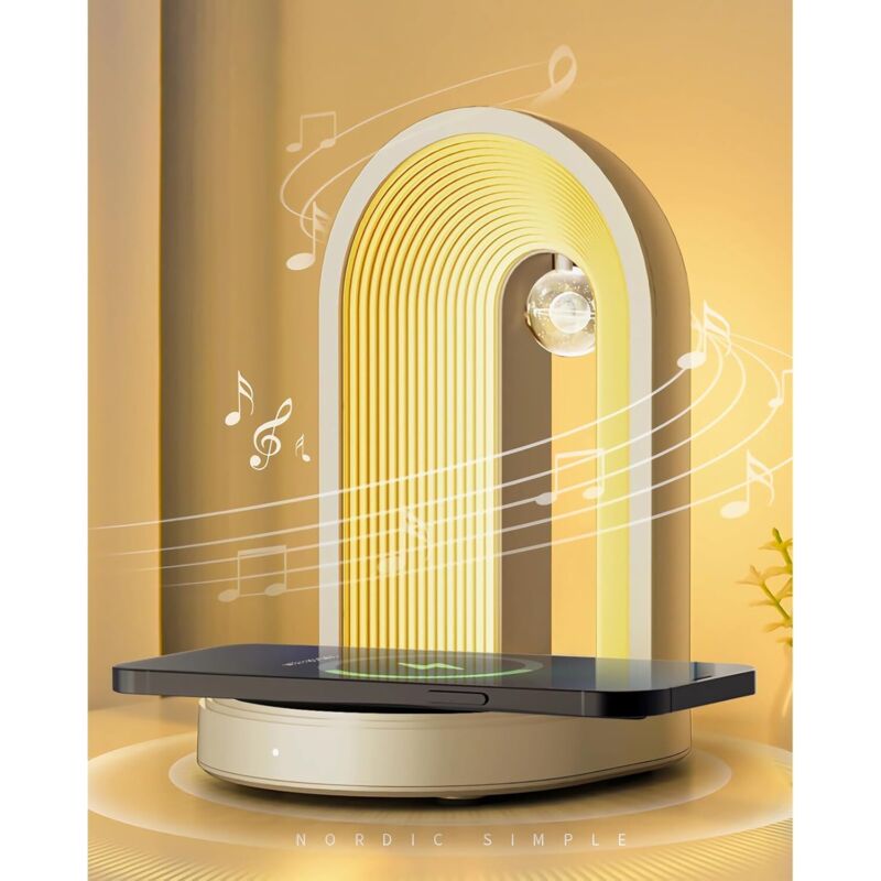 [neuwertig]3-in-1-nachtlicht Mit Bluetooth-lautsprecher, Kabellosem Ladegerät, Dimmbarer Touch-lampe, Tischlampe Und Kabellosem Ladegerät – Ideal Als Geschenk Oder Dekoration.