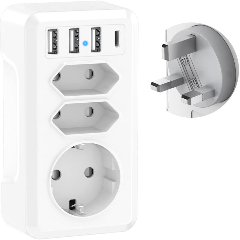 [neuwertig]7-in-1-reiseadapter Mit 3 Usb- Und Usb-c-anschlüssen, Frankreich-zu-großbritannien-adapter, Britischer Stecker, Uk-typ-g-adapter Für Irland, Malaysia, England, Großbritannien Und Dubai