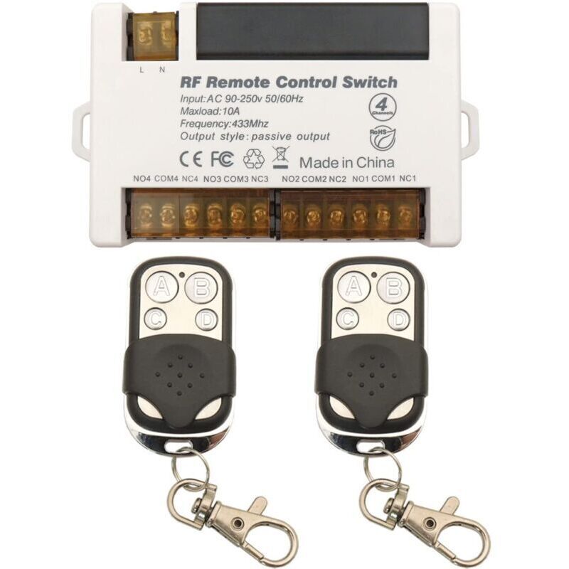 [neuwertig]4-kanal-funkrelais-fernbedienungsschalter, 433-mhz-rf-fernbedienung, Ac 230–220 V 10 A Relaisempfänger Mit Handsender, 2 Sender, Große Anschlussklemme, Einfache Verdrahtung