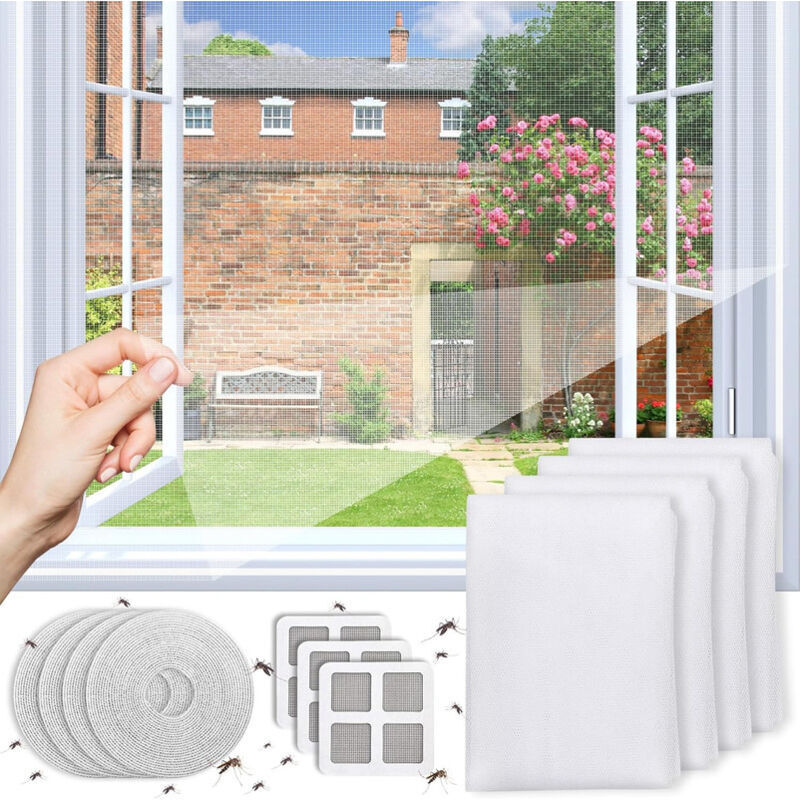 [neuwertig]fenster-moskitonetz, Set Mit 4 Zuschneidbaren Fenster-moskitonetzen, Insektenschutznetz, Verbessertes Fliegen- Und Moskitonetz Mit 4 Reparierbaren Maschen (150 X 130 Cm)