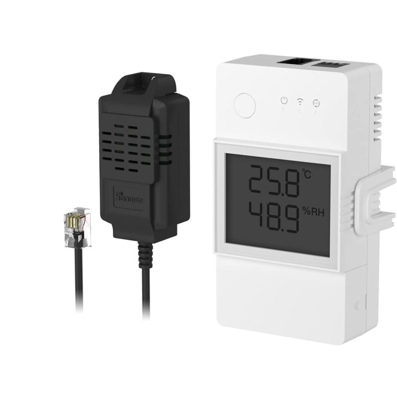 [neuwertig]th Elite 20a Wlan-smart-schalter Mit Ths01 Temperatur- Und Feuchtigkeitssensor, Fernsteuerung Per App, Temperaturüberwachung, Kompatibel Mit Alexa Und Google Home, Rj11-schnittstelle