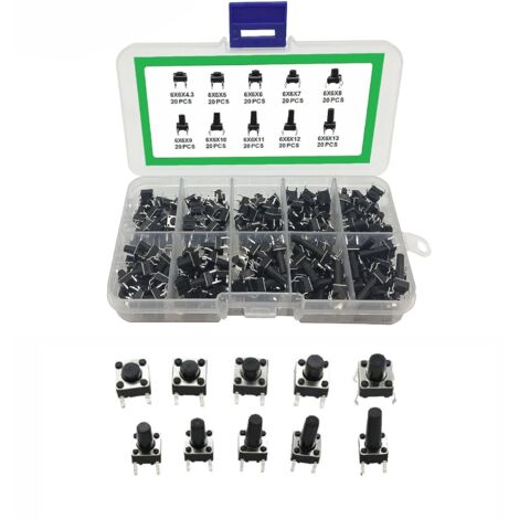 Dtekgaz - Taktiler Drucktaster, Sortimentsset Mit Taktilen Schaltern, 4-poliger Momenttaster, Mikro-momenttaster, Für Leiterplatten, 200er-packung