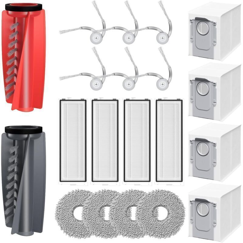 Dtekgaz - Set Mit 20 Qrevo Curv Zubehörteilen, Kompatibel Mit Roborock Qrevo Curv/qrevo Edge, 2 Walzenbürsten, 4 Hepa-filter, 4 Staubbeutel, 4 Reinigungstücher, 6 Seitenbürsten