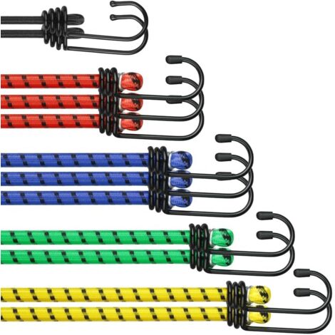 Dtekgaz - Hochleistungs-gummiseile, 12 Stück, 5 Größen, 4 Farben, Mit Haken, Zum Schutz Von Möbeln, Für Camping, Garten, Tragkraft: 35 Kg
