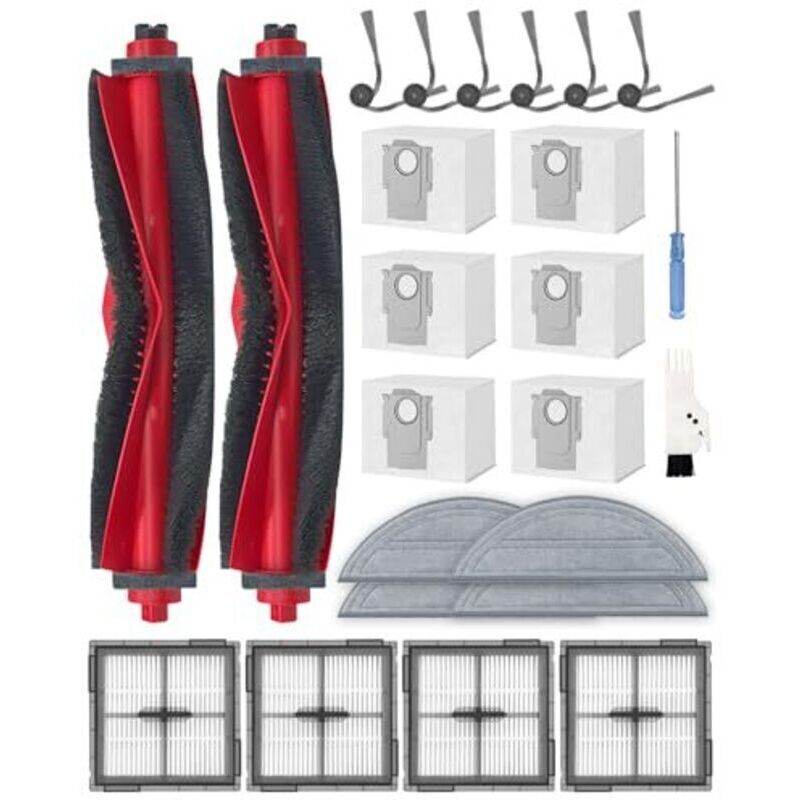 Dtekgaz - 24-teiliges Ersatzteilset Für Den Roborock Q10 S5+ Saugroboter, Bestehend Aus: 2 Hauptbürsten, 6 Seitenbürsten, 4 Hepa-filtern, 6 Staubsaugerbeuteln, 4 Reinigungstüchern Und 1 Bürste.