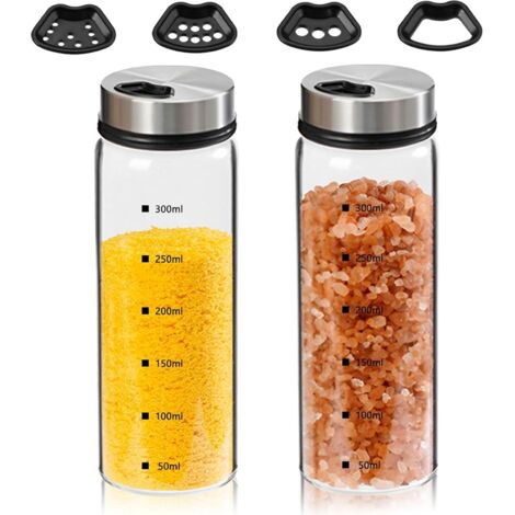 Dtekgaz - 2-teiliges Gewürzglas-set, 300 Ml Gewürzgläser Mit Drehdeckeln, Aus Borosilikatglas, Gewürzgläser Mit Löchern Für Küche, Grill Und Esszimmer