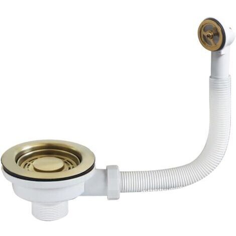 Dtekgaz - Küchenspülen-ablaufstopfen-set, Gold/dunkelgrauer Filter Mit Rundem Überlauf, 114 Mm (gold)