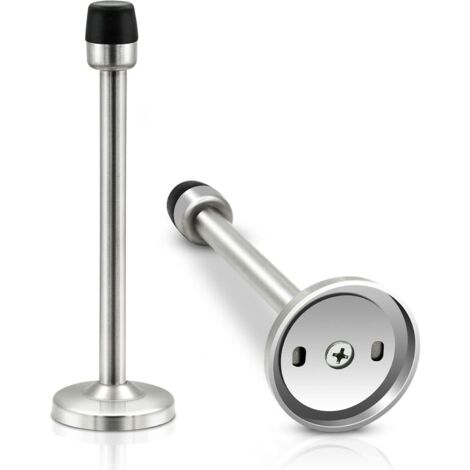 Dtekgaz - Csparcv Set Mit 2 Robusten, Verchromten Edelstahl-türstoppern Zur Wandmontage Mit Gebürstetem Gummi Für Fußleisten, Extra Lange Türstopper Mit Stoßdämpfer, Silberner Wandschutz