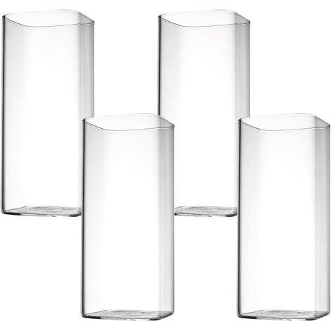 Dtekgaz - Set Mit 4 Transparenten 400-ml-wassergläsern - Longdrinkgläser - Quadratisch Und Elegant - Für Wasser, Saft, Bier, Getränke, Cocktails, Mojitos Und Mixgetränke (dünne Quadrate)