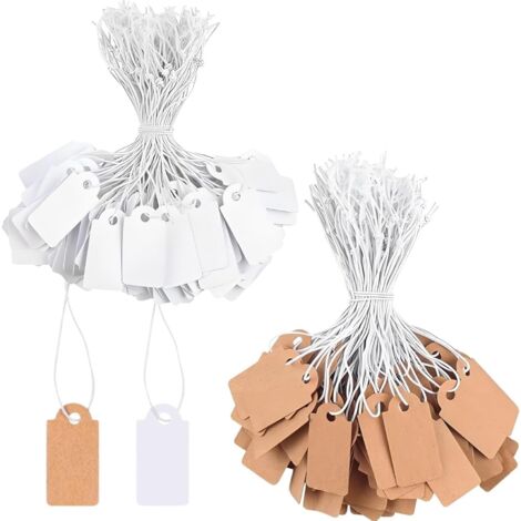 Dtekgaz - Packung Mit 200 Kleinen Preisschildern Mit Gummiband - 26 X 13 Mm - Hängeetiketten Für Schmuck, Geschenke, Weihnachten (weiß Und Braun)