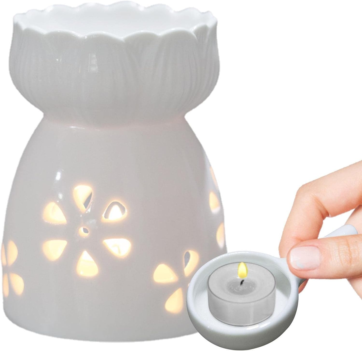 Dtekgaz - Keramischer Ölwärmer, Weißer Hohler Wachsschmelzwürfel Für Kerzenwärmer – Wachsschmelzwürfelbrenner, Duftwärmer, Geschenk Für Hochzeiten, Spas Und Aromatherapie (kerzen Nicht Enthalten)