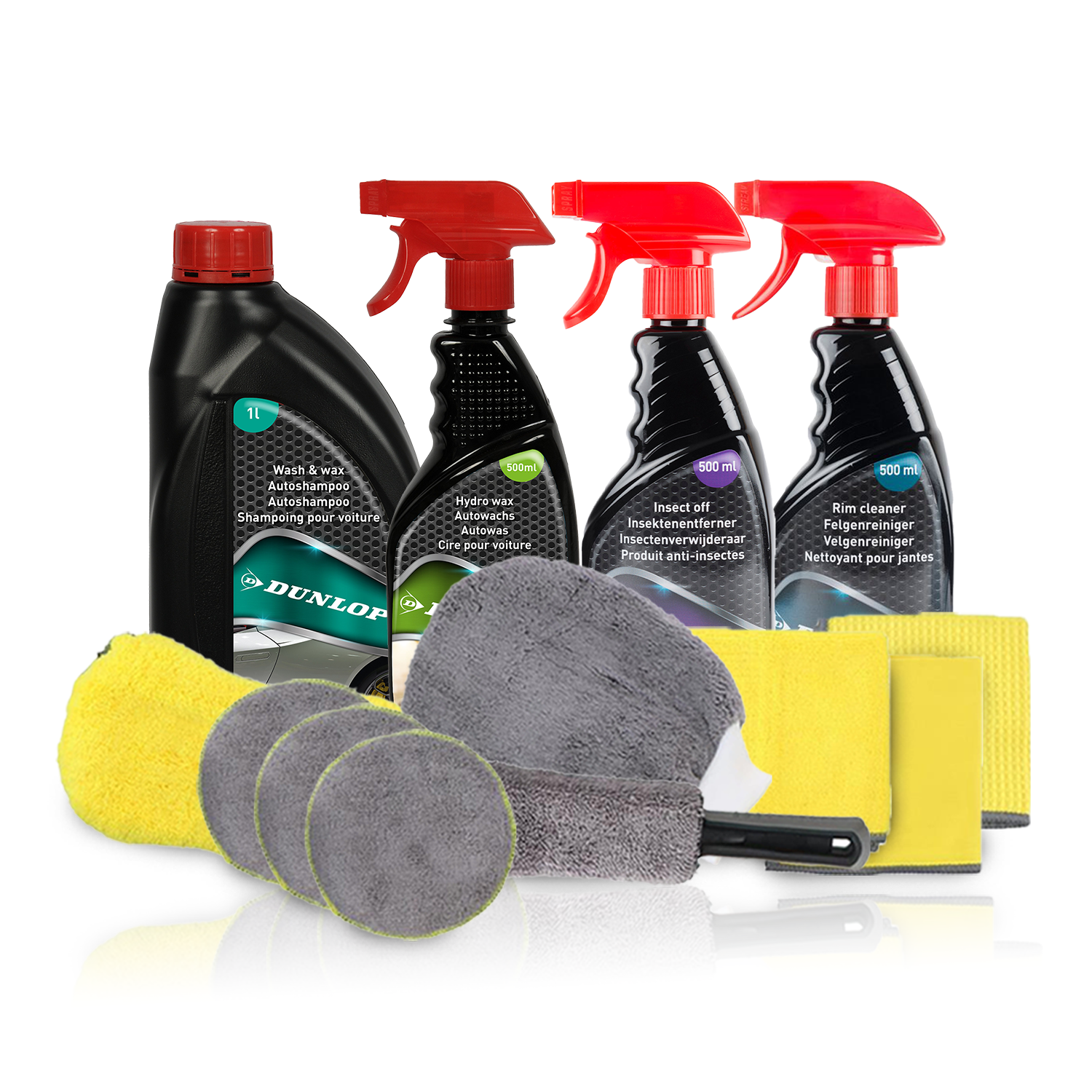 Dunlop Karosserie-renovierungsset - Wachs-shampoo 1l, Hydro Wax, Felgenreiniger, Insektenentferner Und Mikrofaser-kit