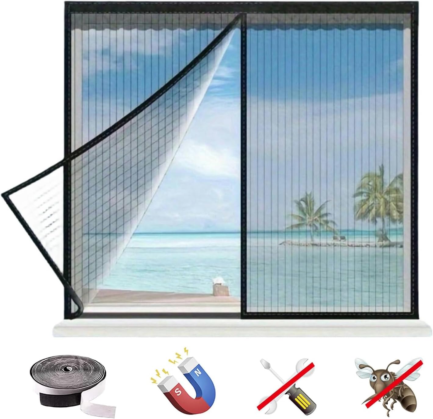 Fenster-moskitonetz, 100 X 120 Cm, Magnetisches Fenster-moskitonetz, Kein Bohren Erforderlich, Moskitonetz Mit Mückenschutz, Für Fenster, Türen Und Terrassen
