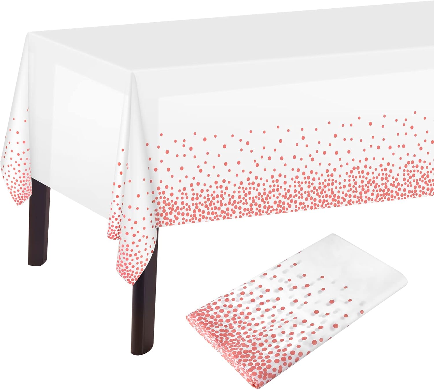 Set Mit 2 Weißen Und Roségoldenen Rechteckigen Tischdecken Mit Polka-dots, 137 X 274 Cm, Kunststoff, Für Geburtstagstischdekorationen