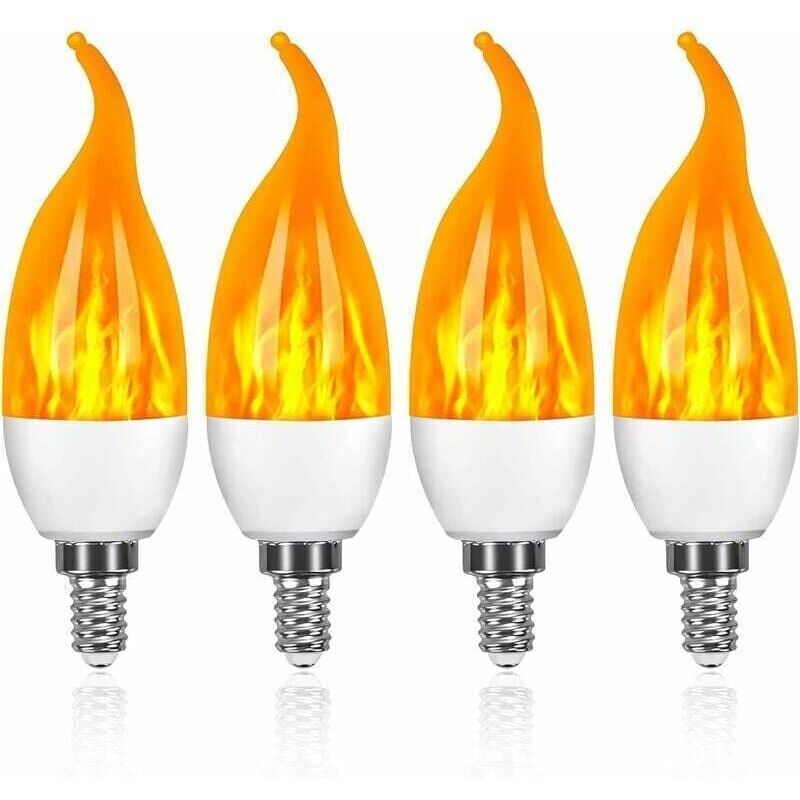 Led-kerzenflammenlampe, Modell Mit Simulierter Blasenflamme, Dreistufiges Gelbes Licht, E14, 4 Stück