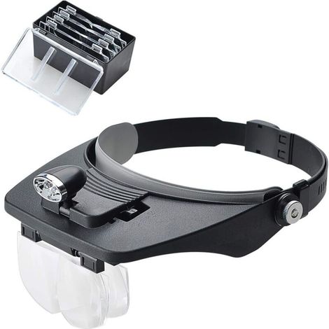 Kopfbandlupe Mit 2 Led-leuchten, Freisprech-headset Zur Befestigung Am Kopf Mit 4 Austauschbaren Linsen Zum Lesen, Für Elektronikreparaturen, Schmuckherstellung, Nähen Und Basteln.