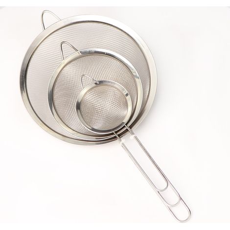 Set Aus Sieben Und Abscheidern – Edelstahl-metallsieb, Feinmaschiges Sieb, 3er-set Küchensiebe Zum Sieben Von Mehl Beim Kochen