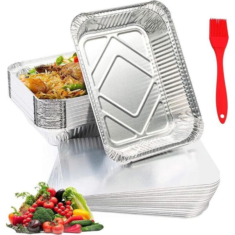 Packung Mit 50 Aluminiumschalen Mit Aluminiumdeckeln, Einweg-aluminiumschalen Zum Grillen – 600 Ml