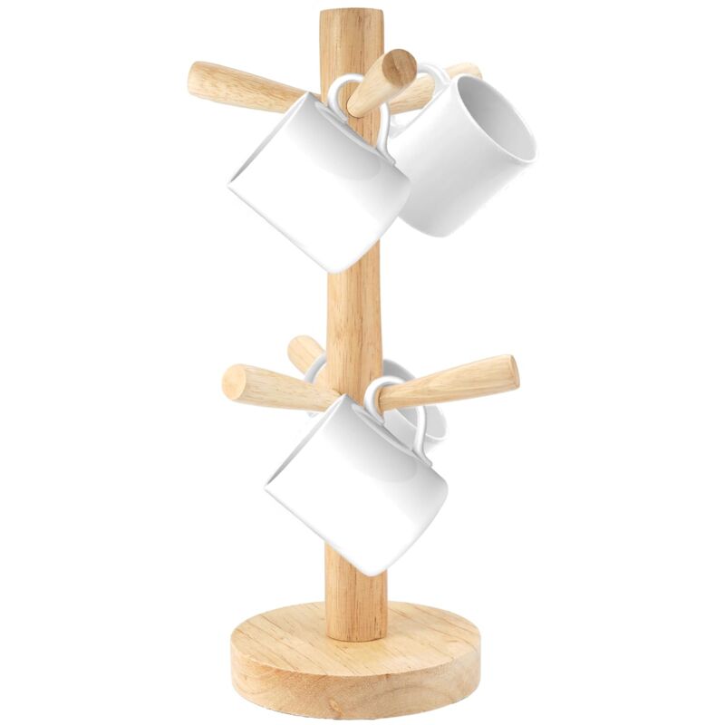 Becherhalter Aus Holz, Kaffeebecherhalter Mit 6 Haken, Abnehmbarer Kaffeebecherbaum, Brezelständer