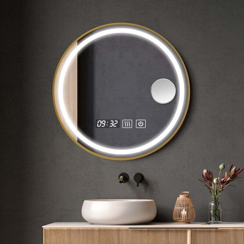 Runder, Beleuchteter Badezimmerspiegel 60 X 60 Cm – Goldrahmen – Warmweißes Licht – Berührungsschalter – Antibeschlagsystem