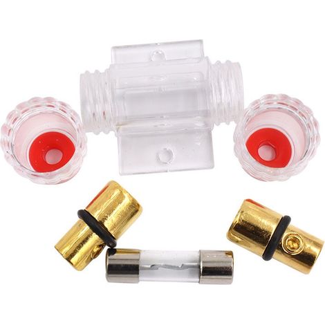 Agu Inline-sicherungshalter Mit Goldbeschichtung Und 1 Agu-sicherung Aus Vergoldetem Glas Mit 100 A Für Den Sicherheitsschutz Von Kfz-audio-stromversorgungen (100 A)