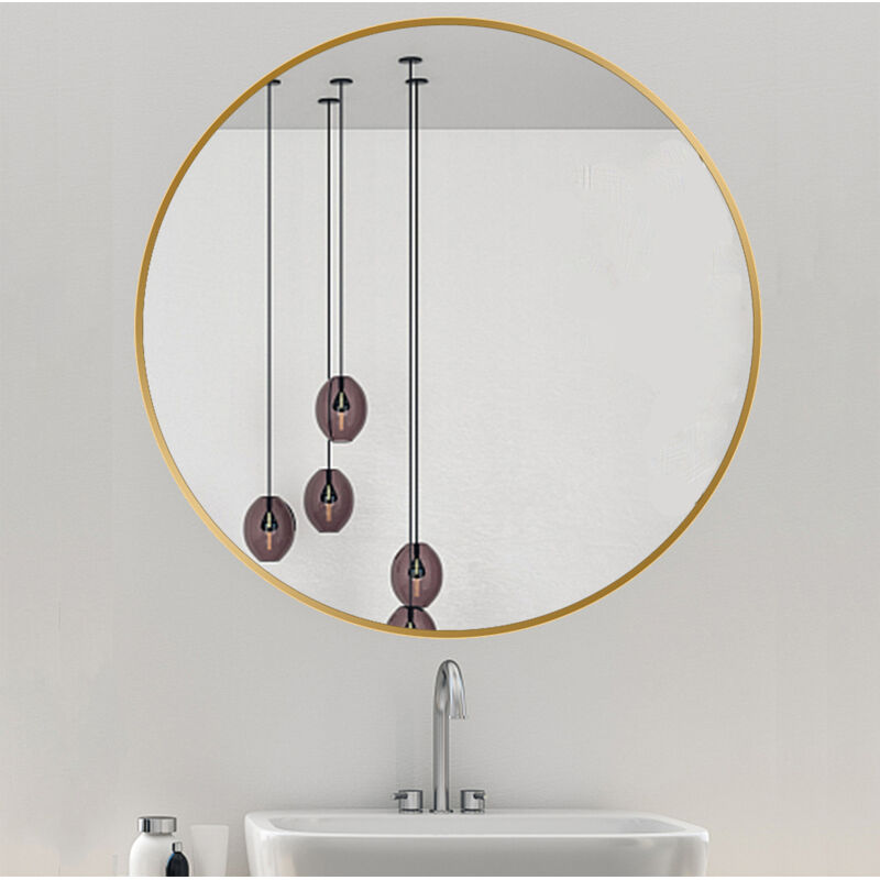 Runder, Goldfarbener Kosmetikspiegel (60 Cm) Mit Rahmen Aus Gebürsteter Aluminiumlegierung, Moderne Dekoration Für Badezimmer, Wohnzimmer Und Schlafzimmer