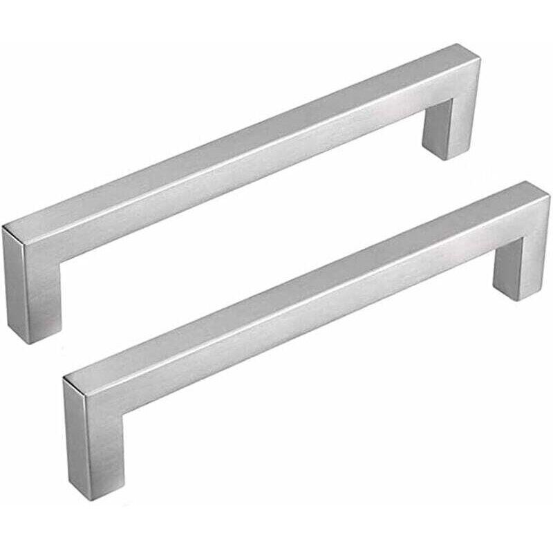 Set Mit 2 Küchenschrankgriffen, 128 Mm Lochabstand, Küchenschrankgriffe Aus Edelstahl, Silberne Küchengriffe, Küchenschrankgriffe Aus Gebürstetem Nickel