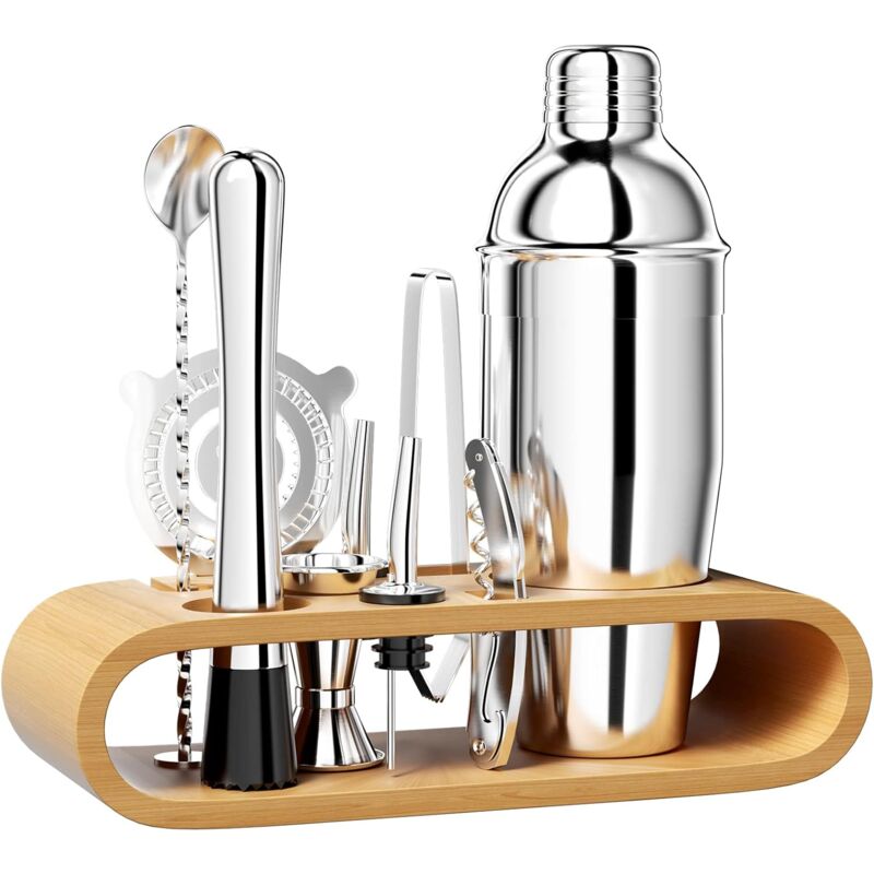 750-ml-cocktailshaker, 10-teiliges Salatdressing-shaker-set Aus Edelstahl, Professionelles Barkeeper-set (silber)