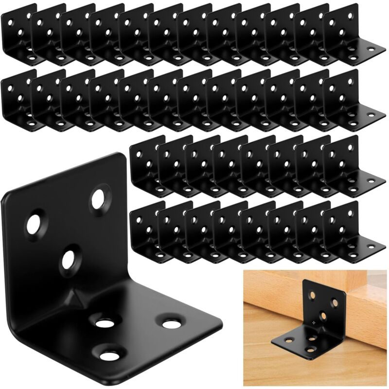 40er-packung Verstärkte Winkelverbinder Aus Schwarzem Edelstahl, 38 X 30 X 30 Mm, Winkelverbinderplatte Aus Edelstahl, Metallwinkel – Schwarz