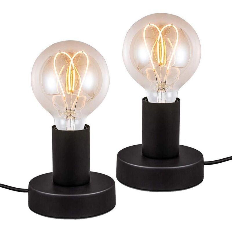 2-teiliges Set – Schwarze Metall-schreibtischlampe, Retro-tischlampe Mit Schnurschalter, Dekorative E27-metall-tischlampe, Nachttischlampe, Nachtlicht
