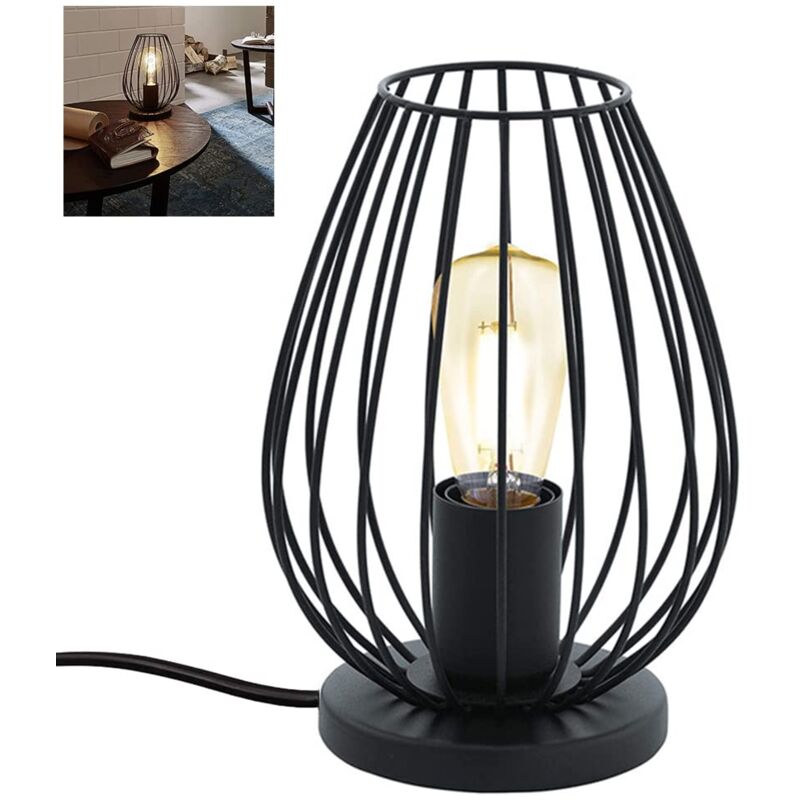Tischleuchte Aus Metall, Vintage-stil, 1-flammig, E27-fassung, Stehlampe Mit Stecker Und Schalter, Nachttischlampe, Schwarz, 220 V, [energieklasse A++]