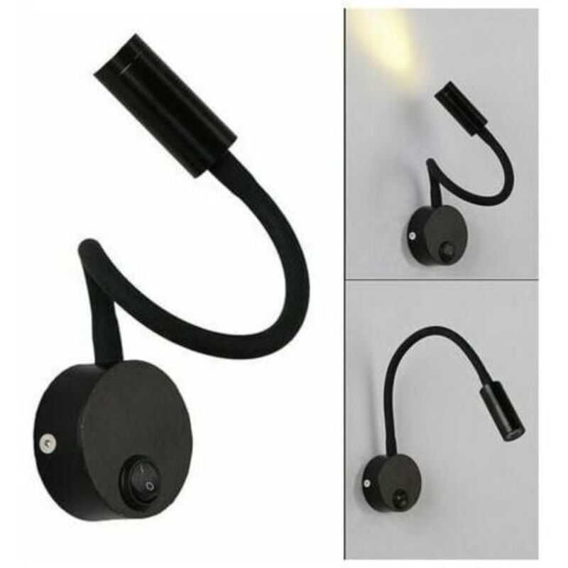 Schwarze 3-watt-wandleselampe, Flexible, Verstellbare Wand- Und Schreibtischlampe Aus Aluminium Mit Led-schalter, Augenschonend