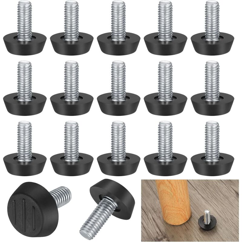 Set Mit 22 Verstellbaren Möbelfüßen – M8 X 20 Mm – Runde Gummibasis – Bodenschutz Vor Kratzern