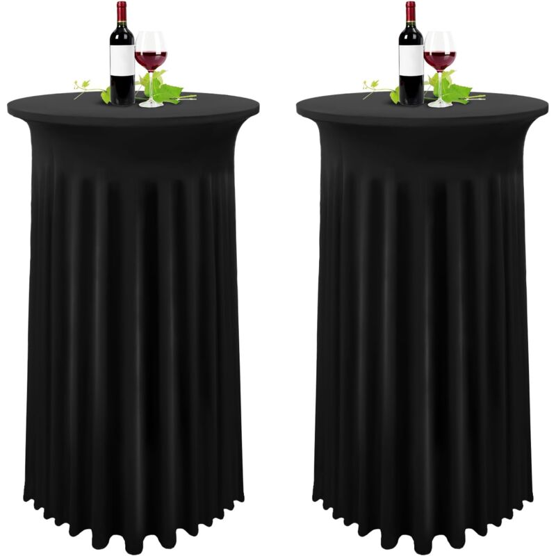 Set Mit 2 Schwarzen Stehtischdecken – Stretch-tischdecke Aus Elastan 80 X 110 Cm – Faltenrock Für Runde Tische 81 X 109 Cm