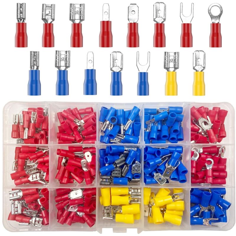280 Stück, 15 Arten Von Crimp-elektroklemmen, Crimp-elektroverbinder Mit Isolierhülsen, Flachring-gabelklemmen