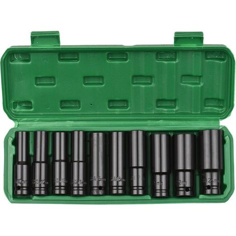 Satz Mit 10 1/2"-antriebs-sechskant-schlagschraubnüssen, Metrische Tiefbettnüsse, 10–24 Mm, Mit Aufbewahrungskoffer