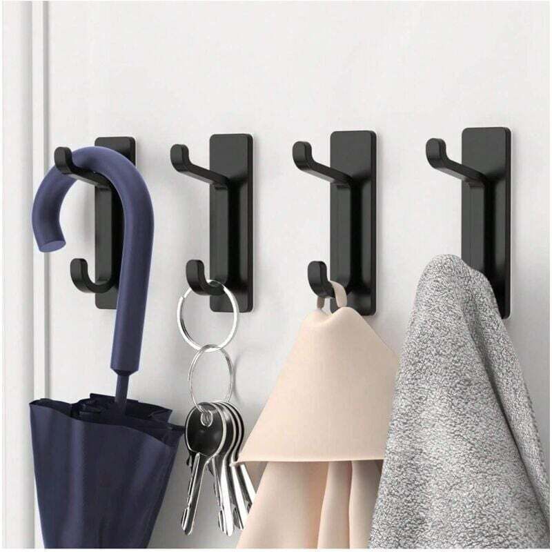 Abriebfester Wandhaken, Handtuchhalter Für Bad Und Küche, Abriebfest Beschichteter Halter, Bohrfreie Wandklemme, Wasserdicht, Rostfrei, Schwarz, 4
