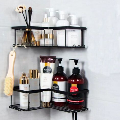 Duschablage Ohne Bohren, Eckbadezimmerablage, Duschablage Für Shampoo Und Duschgel, Schwarz (2-teilige Eckduschablage)