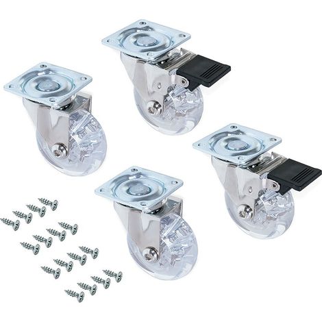 Satz Mit 4 Transparenten Gleitrollen Mit Montageplatte, 50 Mm Durchmesser