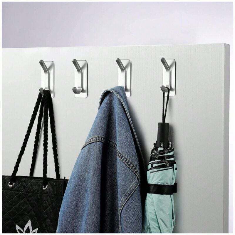 Set Mit 4 Selbstklebenden Edelstahl-wandhaken, Handtuchhaken Für Küche Und Bad, Bohrfreie Wc-haken, Quadratische Selbstklebende Wandhaken