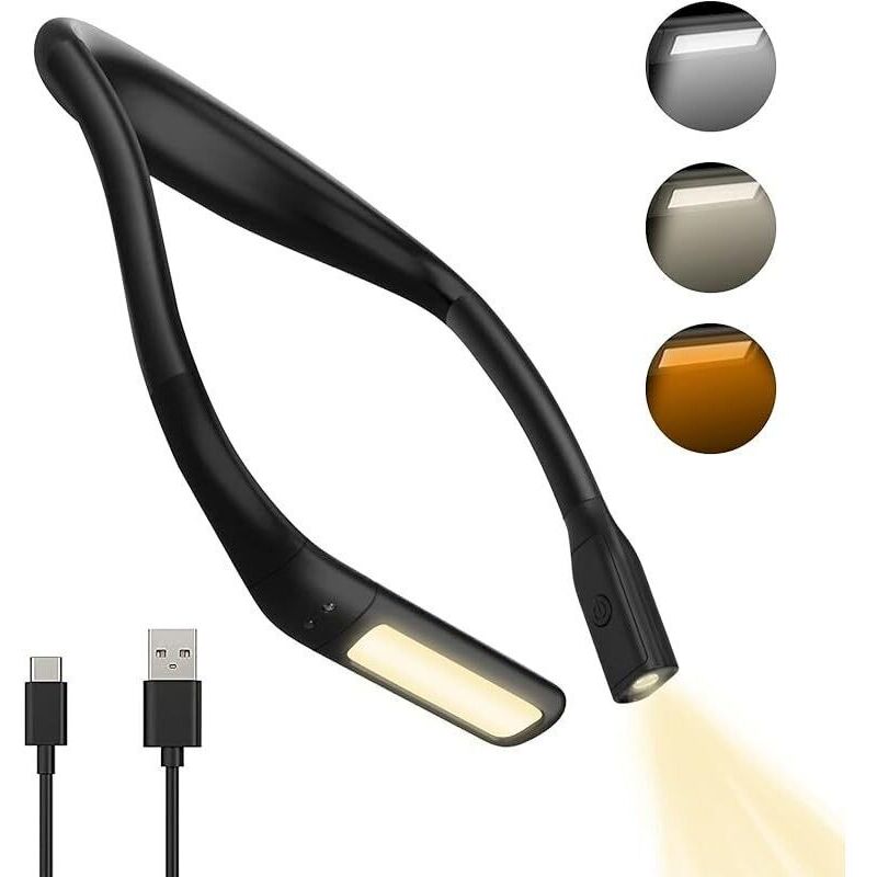 Wiederaufladbare Nackenleselampe, 3 Farben, Augenschutz, Einstellbare Helligkeit, Ergonomisch, Komfortabel, Flexible Buchlampe Zum Stricken