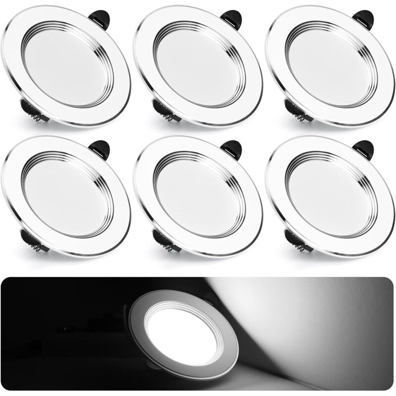 Einbau-badezimmerstrahler 7 W 700 Lm – Kaltweiß 6000 K – Rund, Aluminium – 6er-pack – Einfache Installation, Schutzart Ip23