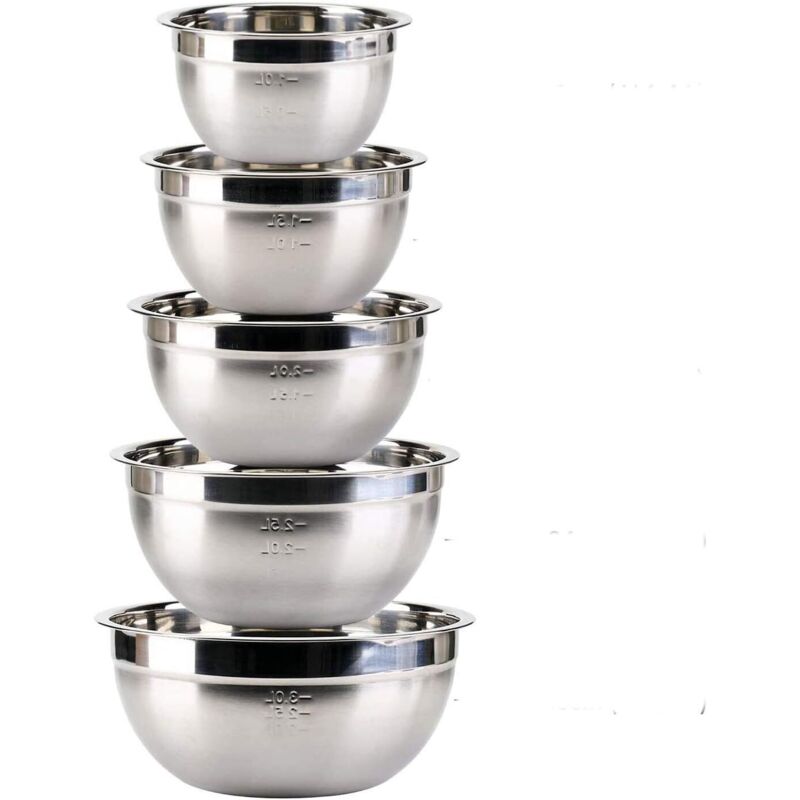 5-teiliges Edelstahl-rührschüssel-set, Edelstahl-salatschüssel, Edelstahlschüssel, Größen (1,4 L, 1,9 L, 2,4 L, 3,3 L, 4,5 L) Als Servierschüsseln Für Cremes, Snacks, Chips Und Andere Leckereien – Fei