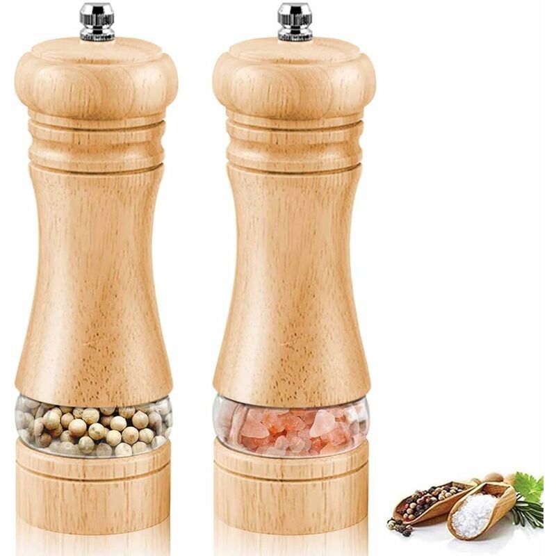 Salz- Und Pfeffermühle, 2er-set Aus Holz, Manuelle Salz- Und Pfeffermühle, Verstellbare Keramik-gewürzmühle, 16,5 Cm Große Salz- Und Pfefferstreuer, Für Meersalz, Chilipfeffer Und Pfeffer