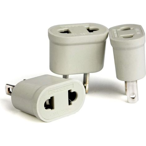 3er-set Fr-zu-us-adapter (europäischer Stecker Auf Amerikanischer Stecker) Zum Anschluss Französischer Geräte (frankreich, Europa) An Die Usa Für Reisen Nach Japan, Kanada, Thailand Und Taiwan / Weiß