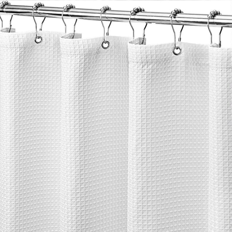 Weißer Duschvorhang 180 X 180 Cm – Wasserdichtes Polyestergewebe – 12 Metallringe – Beschwerter Saum Für Optimalen Halt