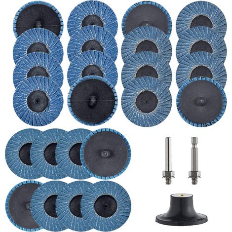 2-zoll-roll-lock-kippscheiben, 24-teiliges Set, Mit 1/4-zoll-trägerplatte, Bohraufsatz, Zircon T27 36/60/80 Flachschleifscheiben Zur Oberflächenvorbereitung